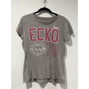 Ecko Red Unlimited Y2K Top Womens Medium Grey Tee Rhino Spell Out Glitter Cotton